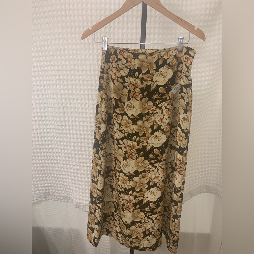 Rafaella Dark Black Floral Silk Maxi Skirt NWT